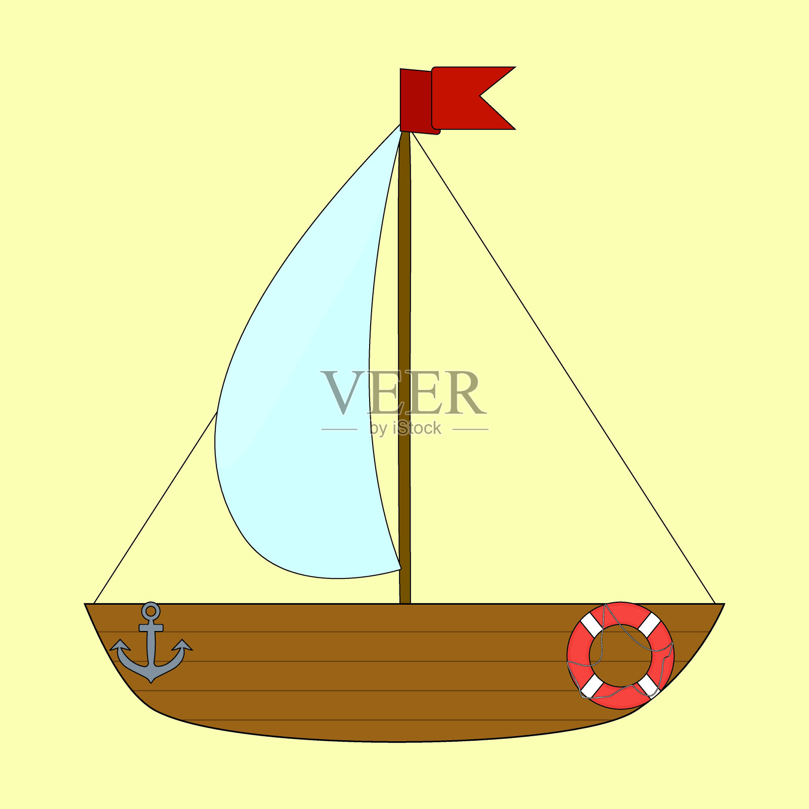 简单的帆船矢量插图与救生圈插画图片素材