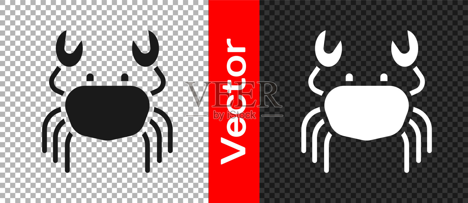 黑蟹图标隔离在透明的背景。向量插画图片素材