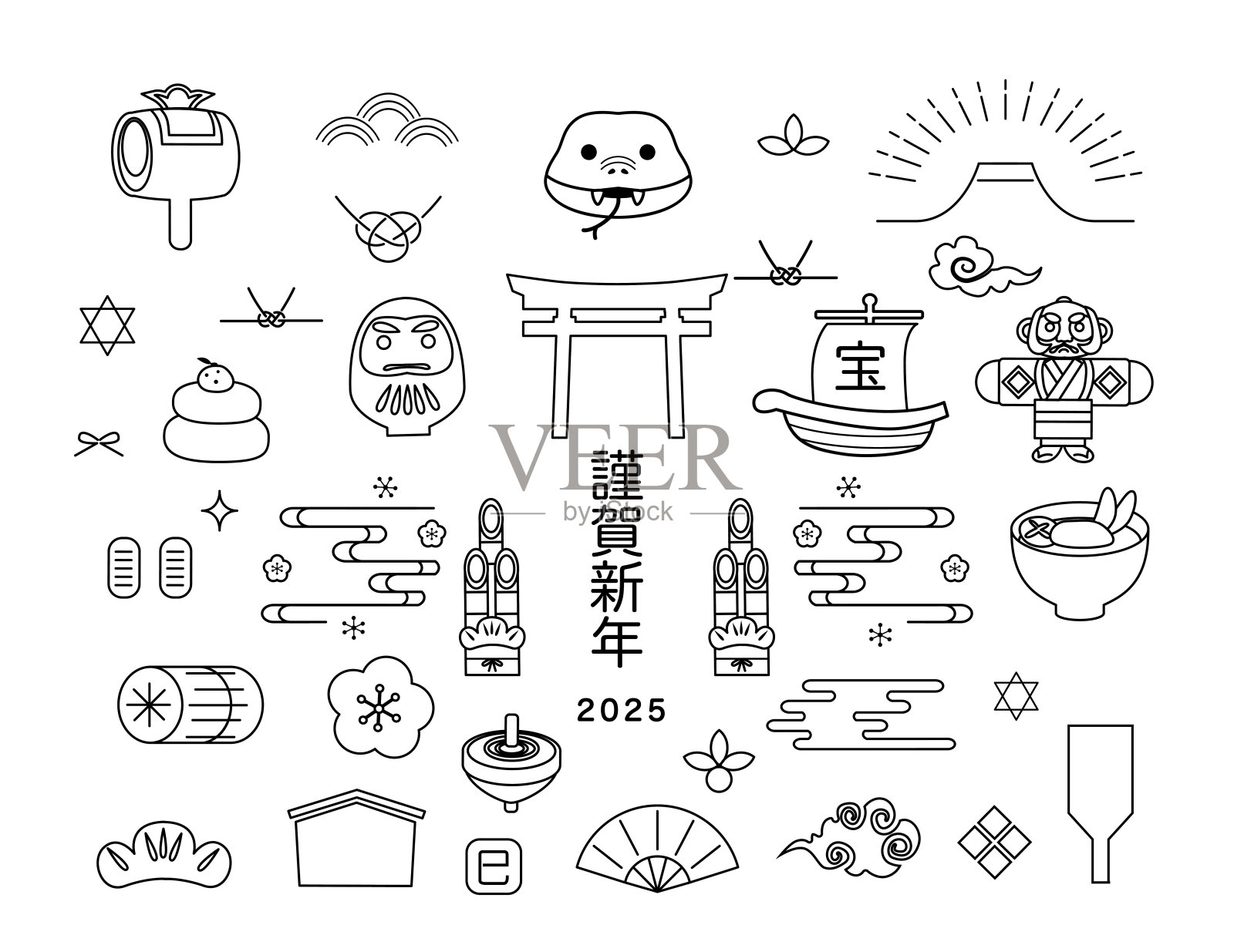 2025年蛇年贺年卡插画素材插画图片素材