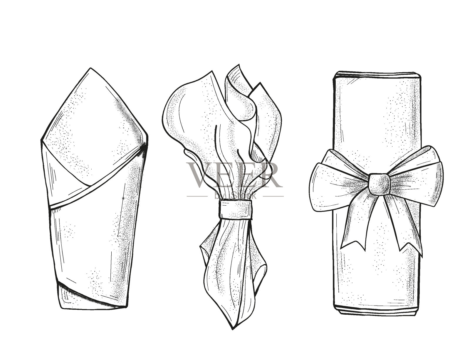 素描线条艺术餐巾。餐巾纸套装草图插画图片素材