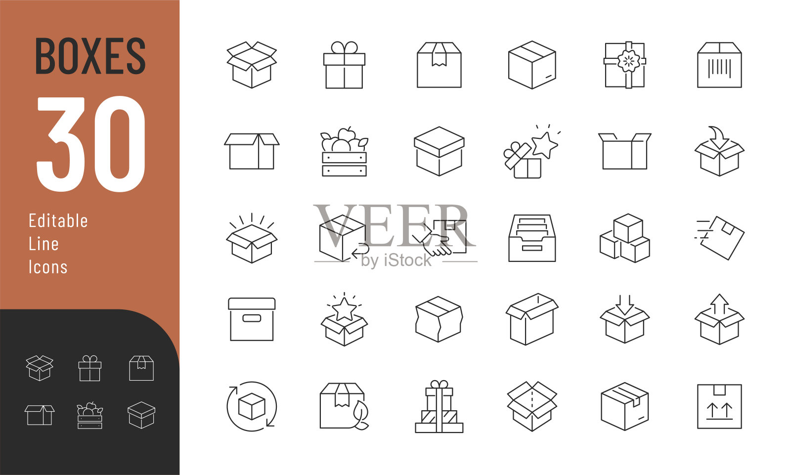 框线可编辑的图标集。插画图片素材