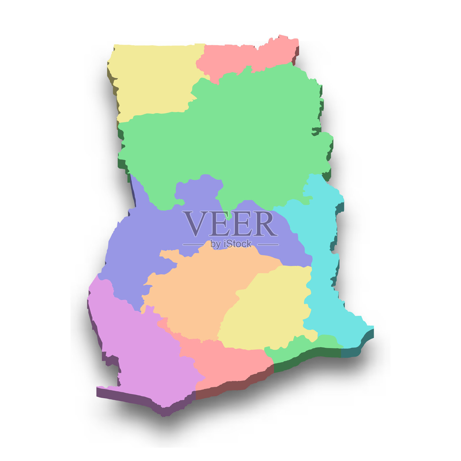 加纳三维等距彩色地图插画图片素材