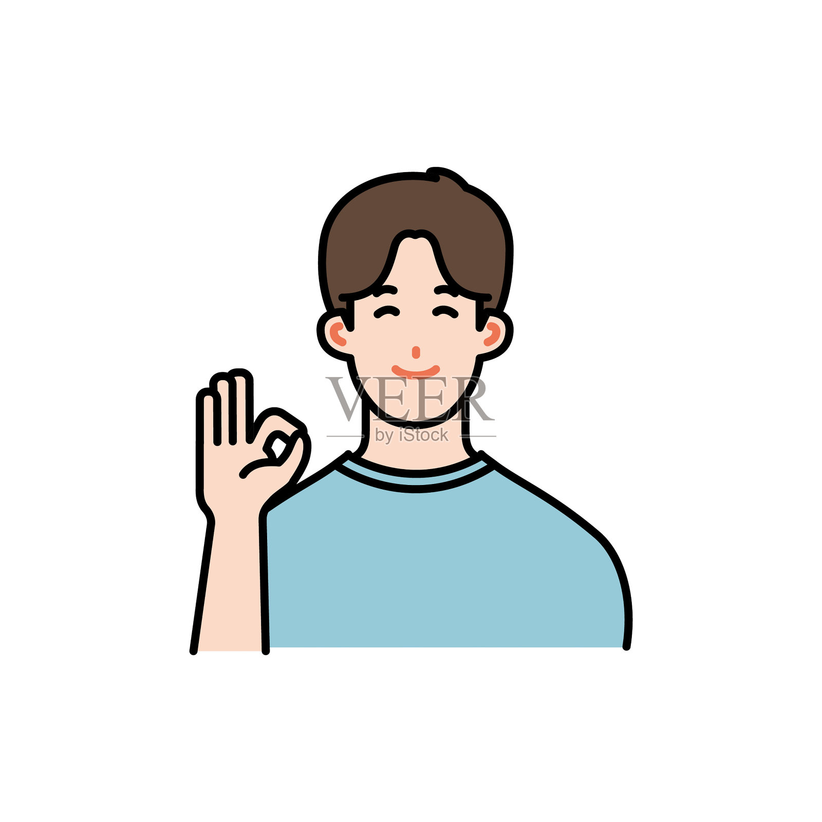一个年轻人给出一个OK的手势插画图片素材