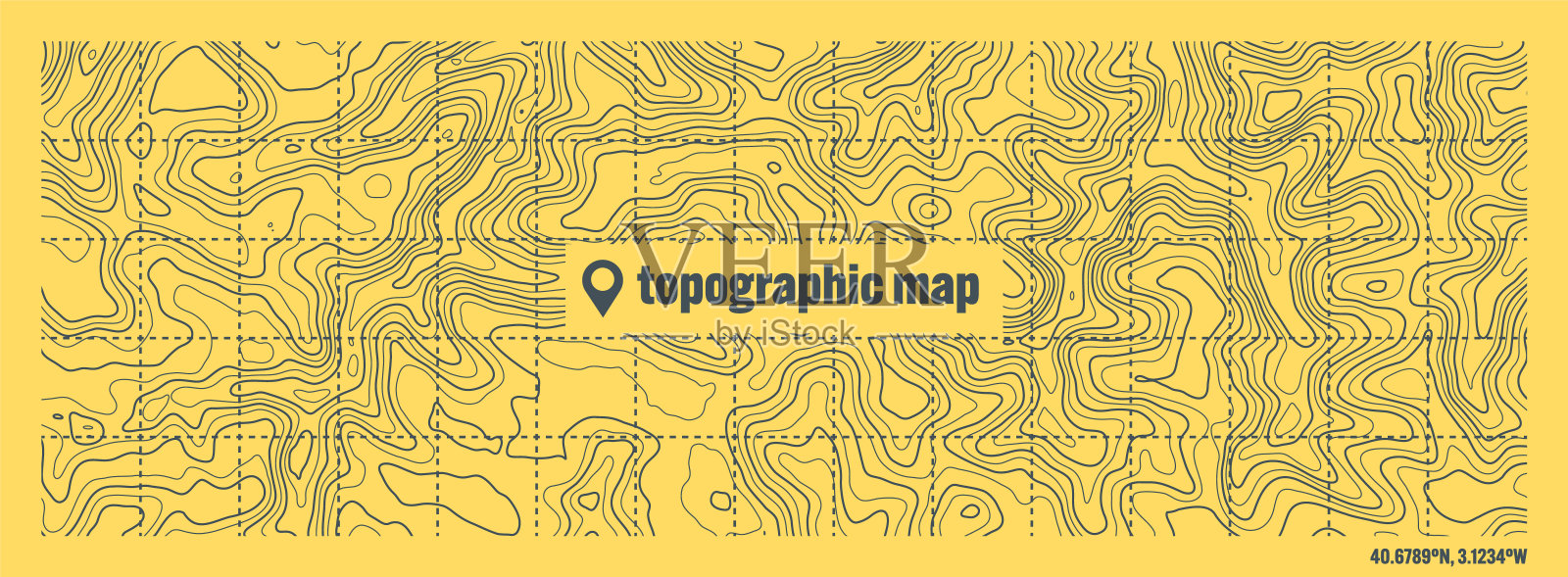 彩色地形图与等高线。地理地形网格化，地势起伏高程。地面路径模式。旅游导航、制图设计元素。矢量图插画图片素材