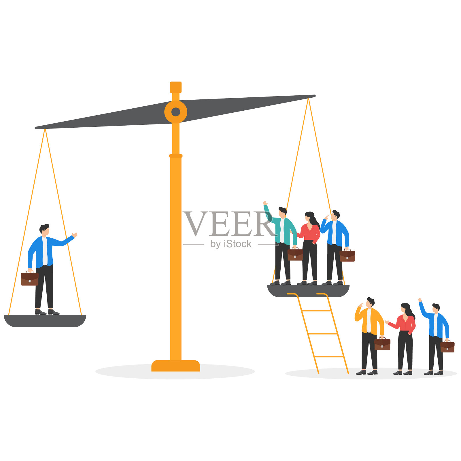 西装革履的男人站在秤上，插画图片素材