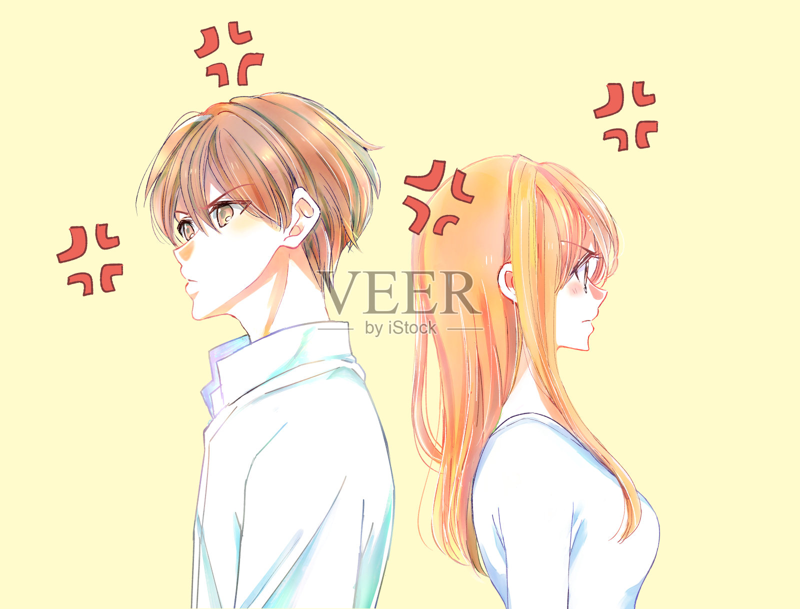 愤怒的男人和女人背对背插画图片素材