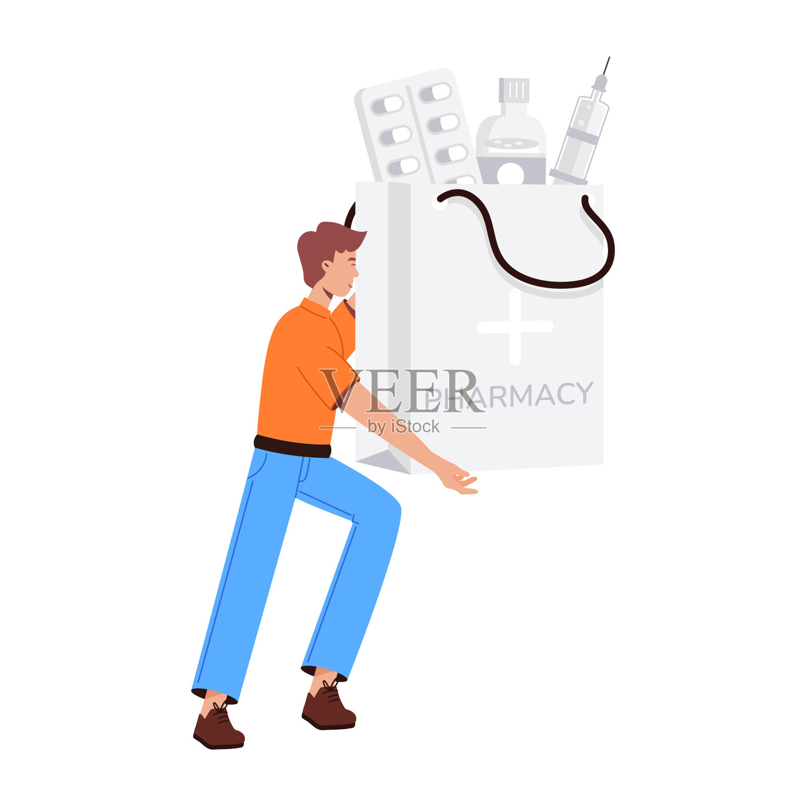 买药的平面文字插图插画图片素材