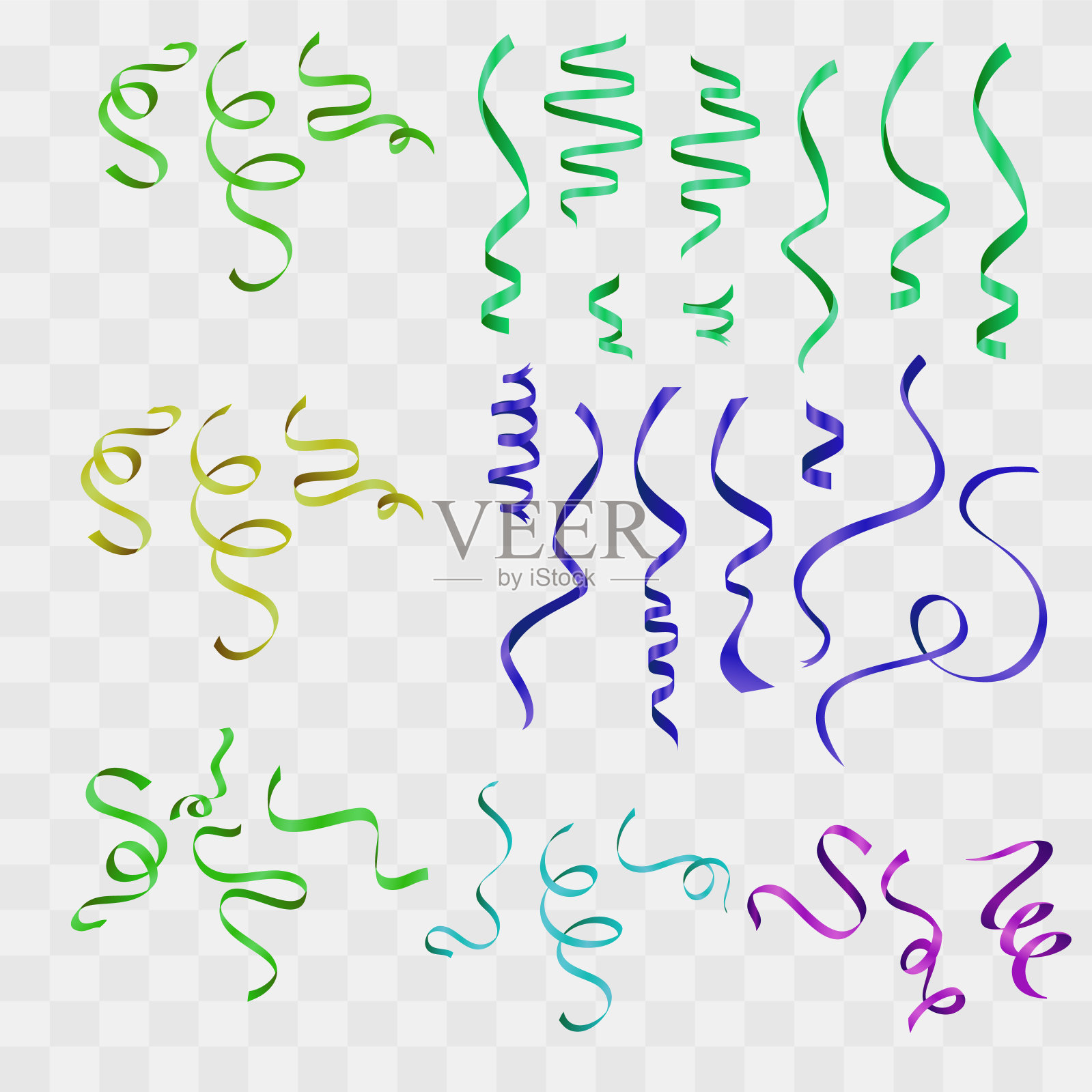 卷曲和光泽丝带隔离的背景，集收集三种不同的缩短插画图片素材