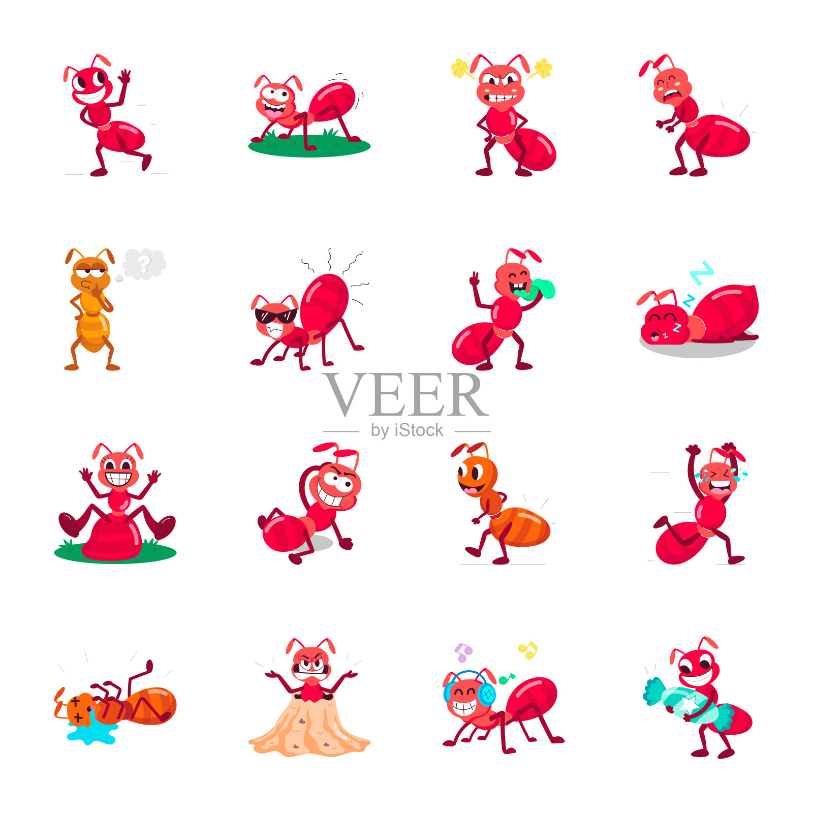 可爱的蚂蚁字符平面贴纸收集插画图片素材