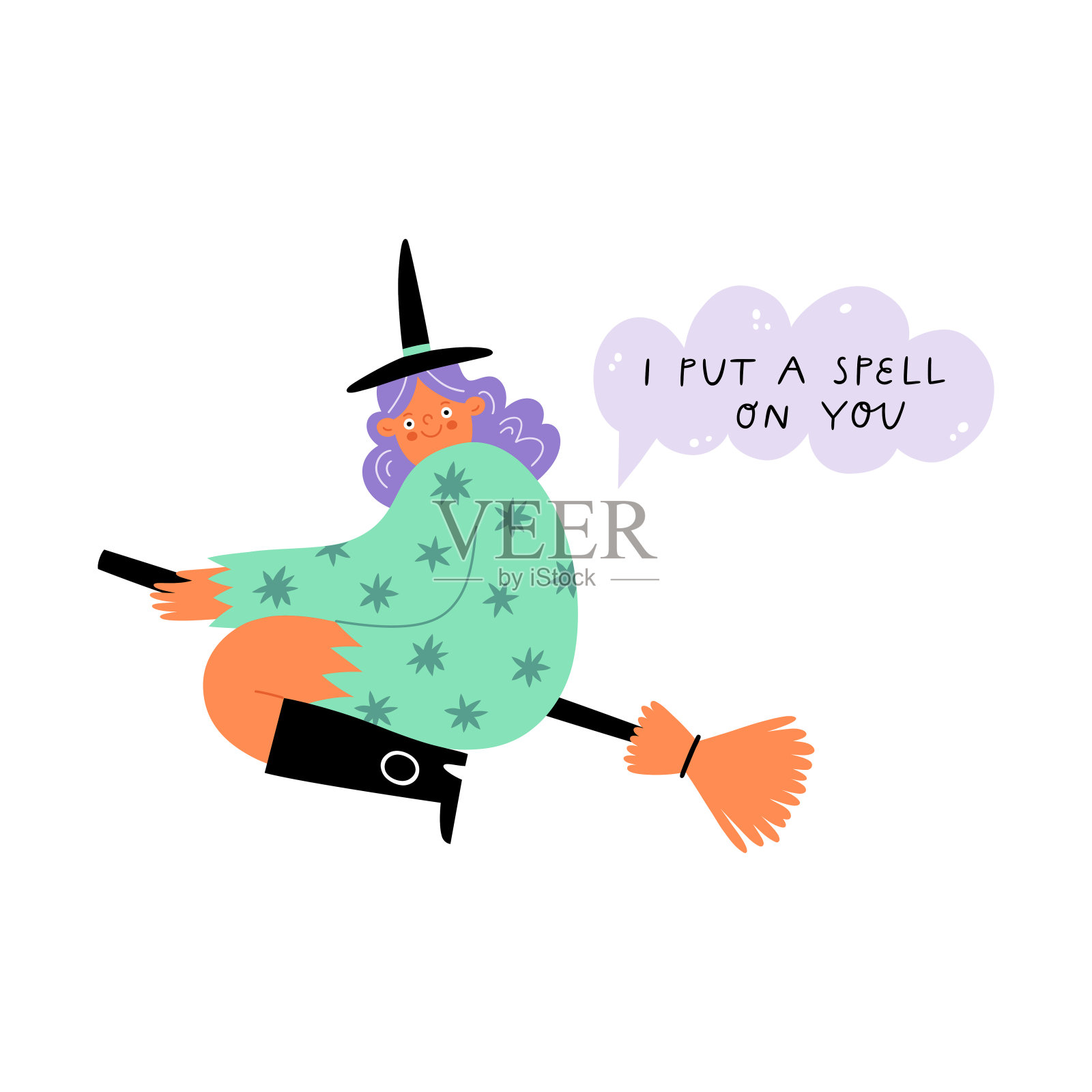 可爱的女巫，万圣节贺卡快乐。我在你身上施了咒语。插画图片素材