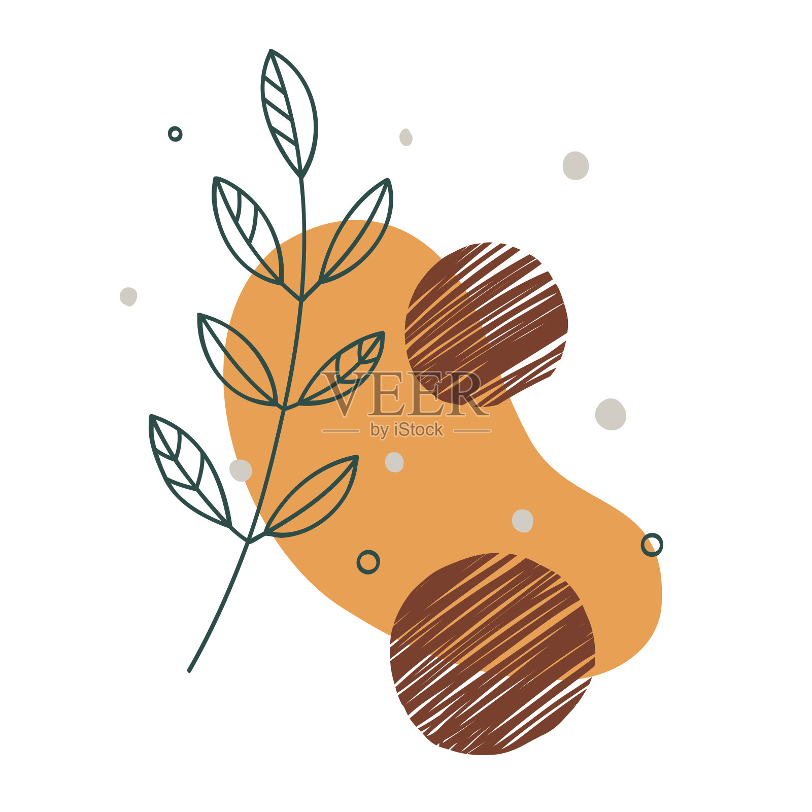 一组圆形的抽象的彩色背景或图案。秋天的颜色。手绘的涂鸦。斑点、水滴、曲线、线条。现代时尚矢量插图。海报，社交媒体图标模板插画图片素材