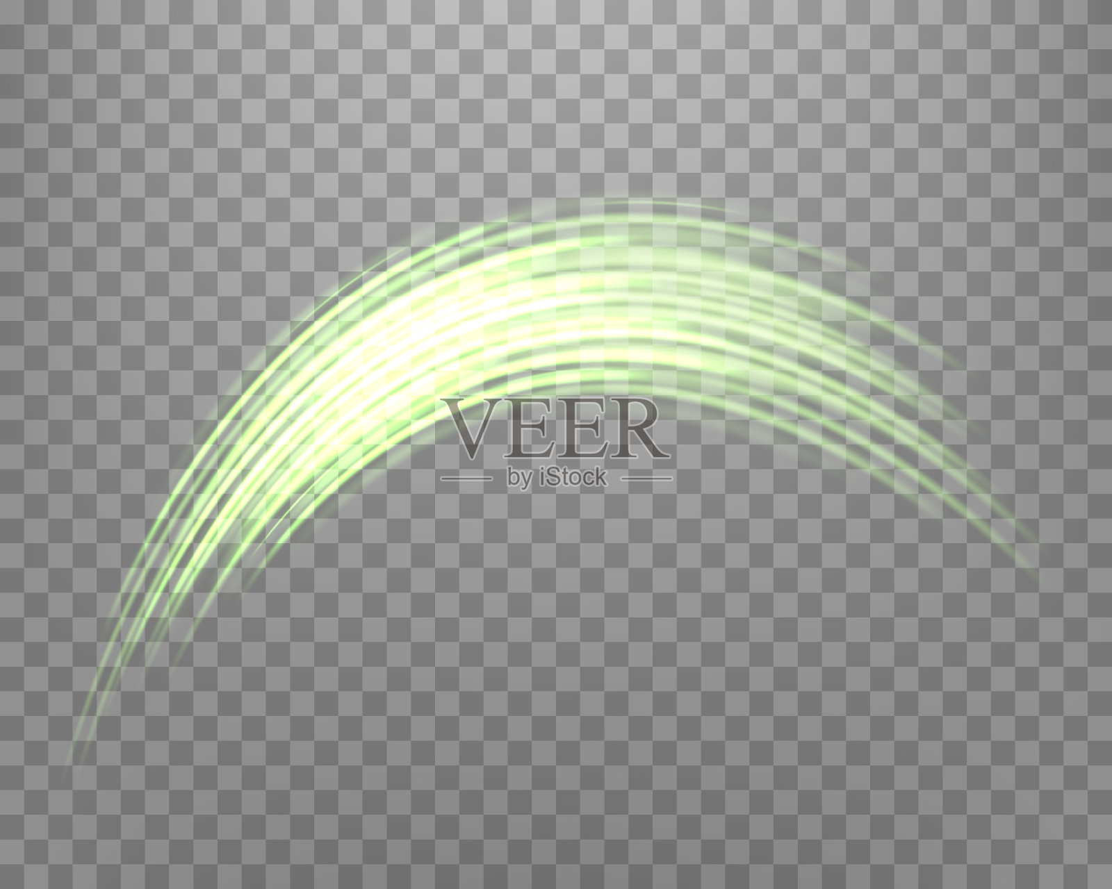 发光的绿线。霓虹灯逼真的能量速度。在透明背景上的抽象光效。矢量插图。插画图片素材