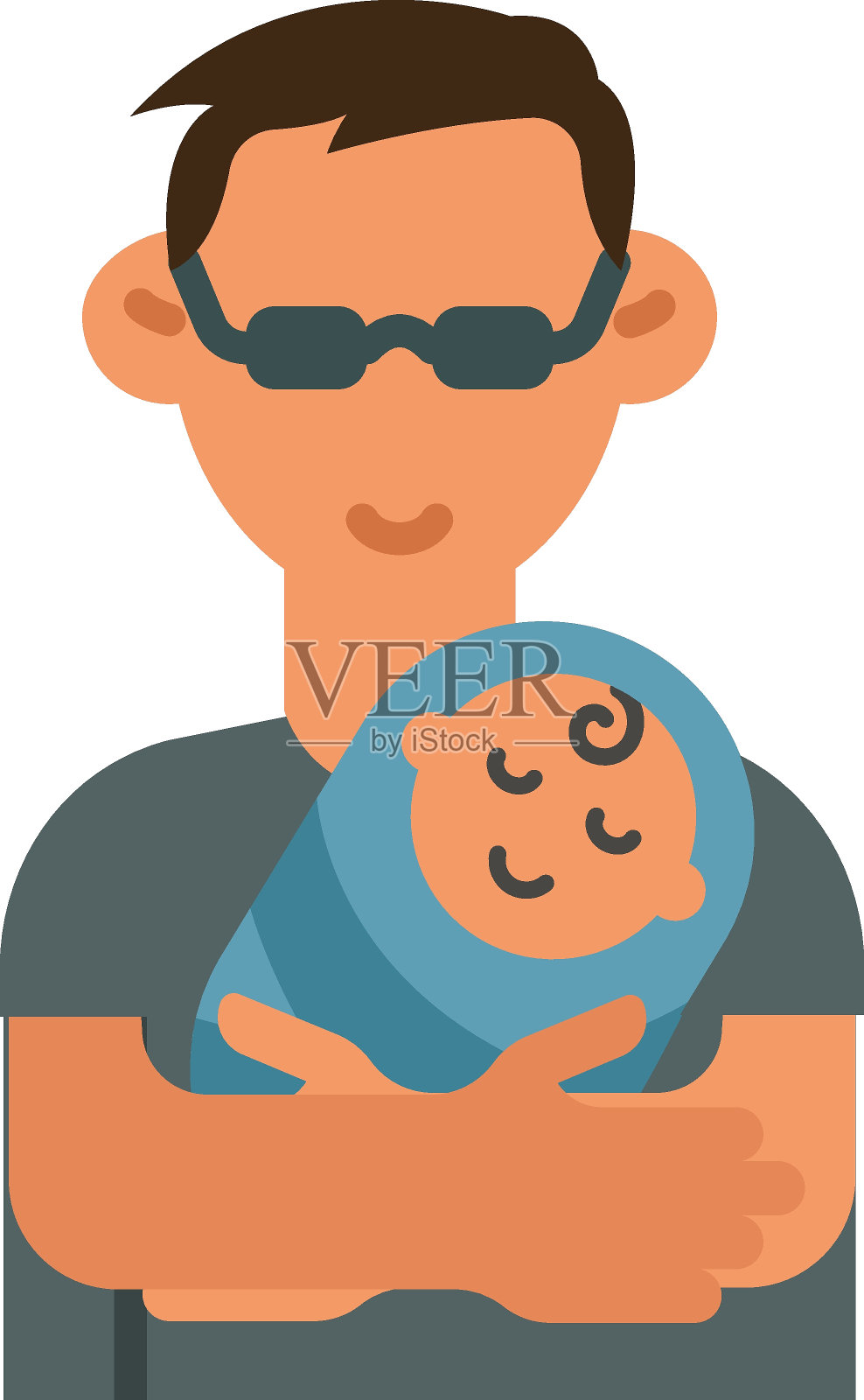 爸爸抱着婴儿概念，父母的爱矢量图标设计，父亲节符号，爸爸礼物元素标志，父母日股票插图插画图片素材