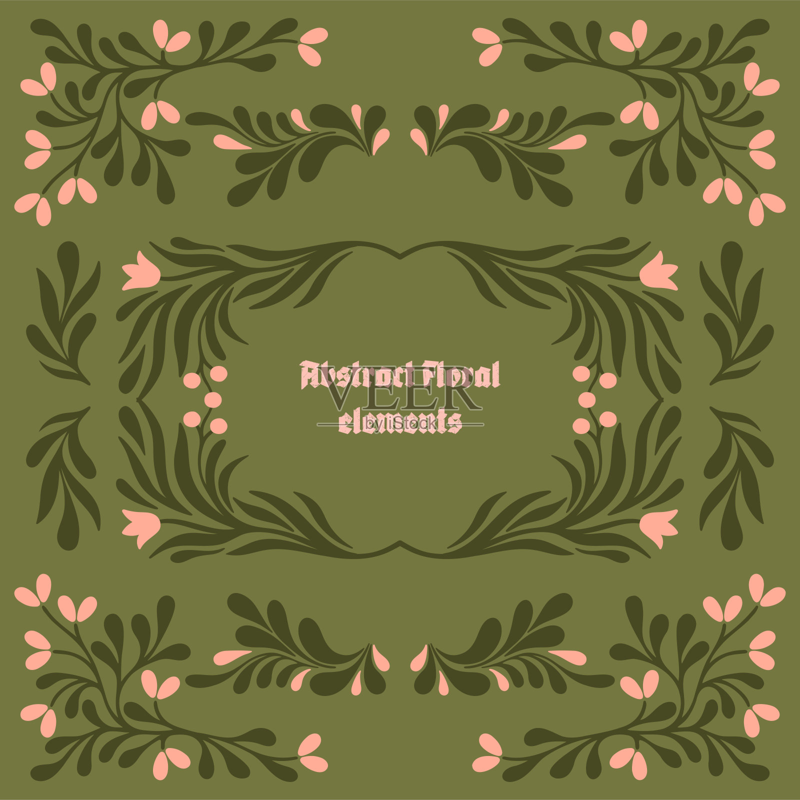 复古花卉框架，角落和边界。向量。插画图片素材