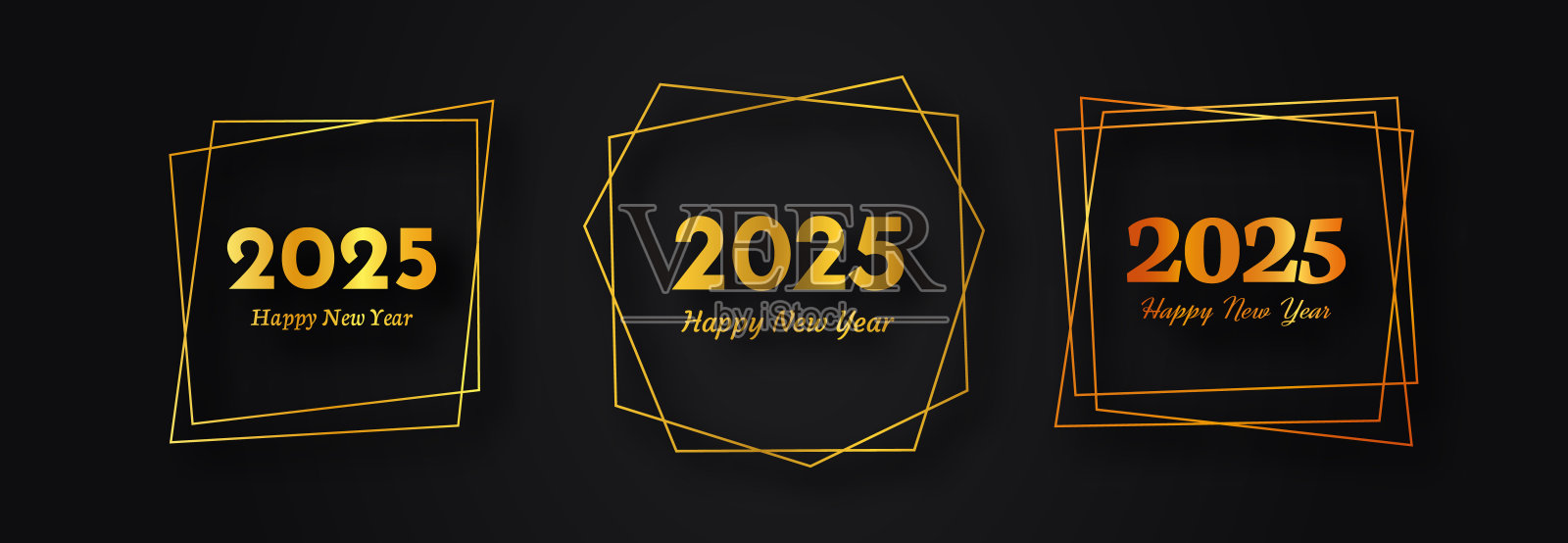 2025新年快乐黄金几何多边形背景插画图片素材