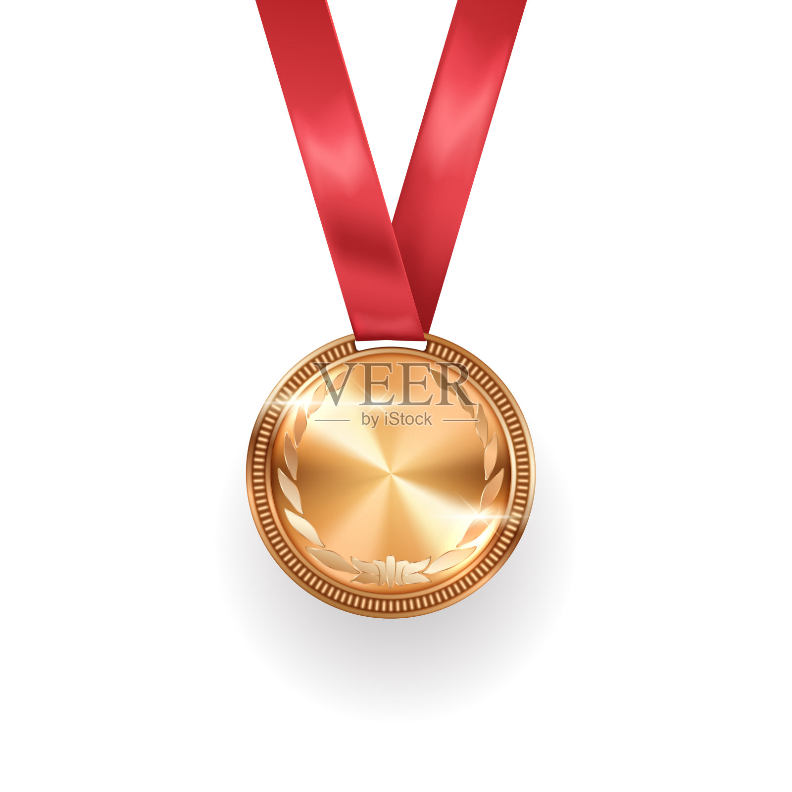 闪亮的模拟金牌上的红丝带矢量插图插画图片素材