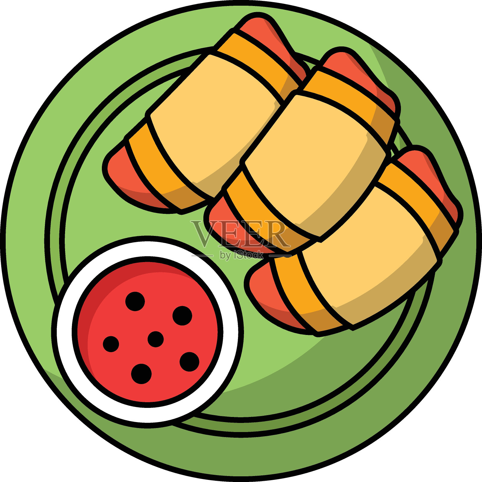 芝士狗面包卷矢量彩色图标设计，泛亚洲美食符号，最受欢迎的菜肴标志，休闲吃股票插图，Lumpiang Prito with Pork Concept插画图片素材