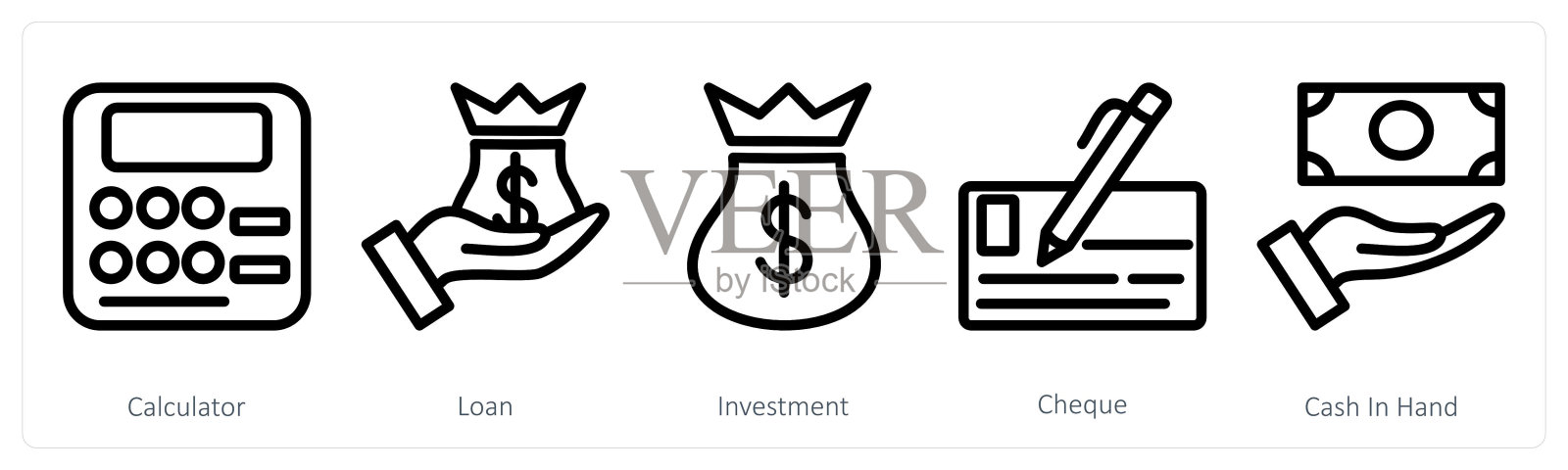 一套5个商业图标作为计算器，贷款，投资插画图片素材