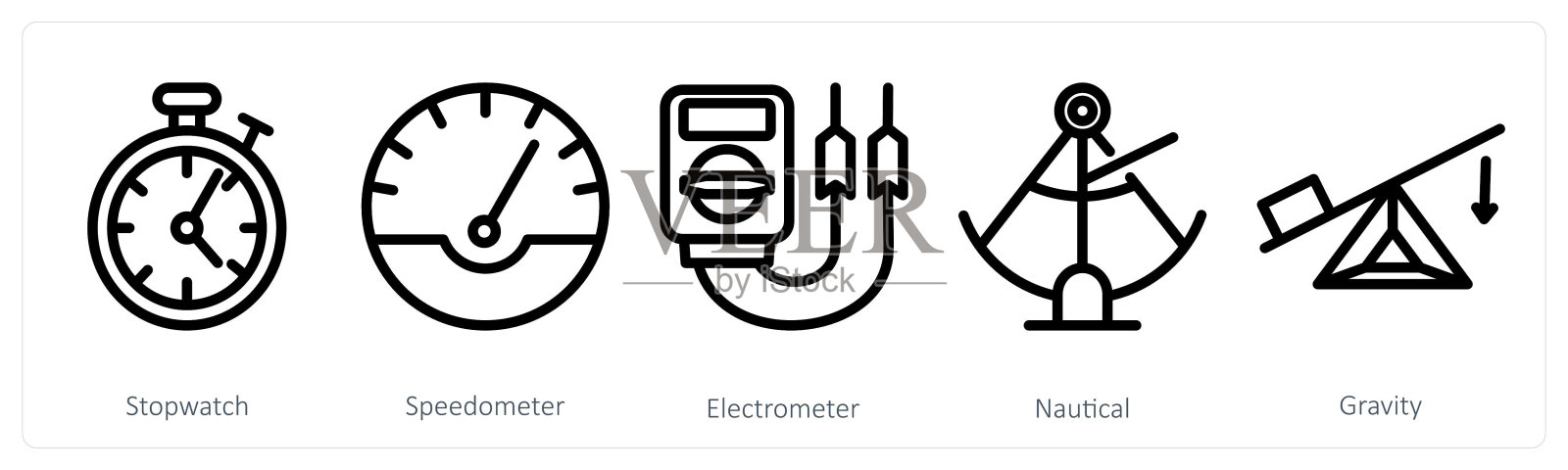 一套5个科学图标，如秒表，速度计，静电计插画图片素材