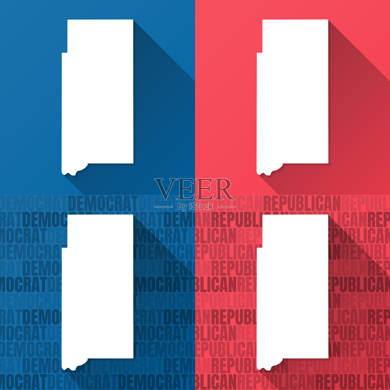 印第安纳州马丁县。蓝色和红色背景的地图插画图片素材