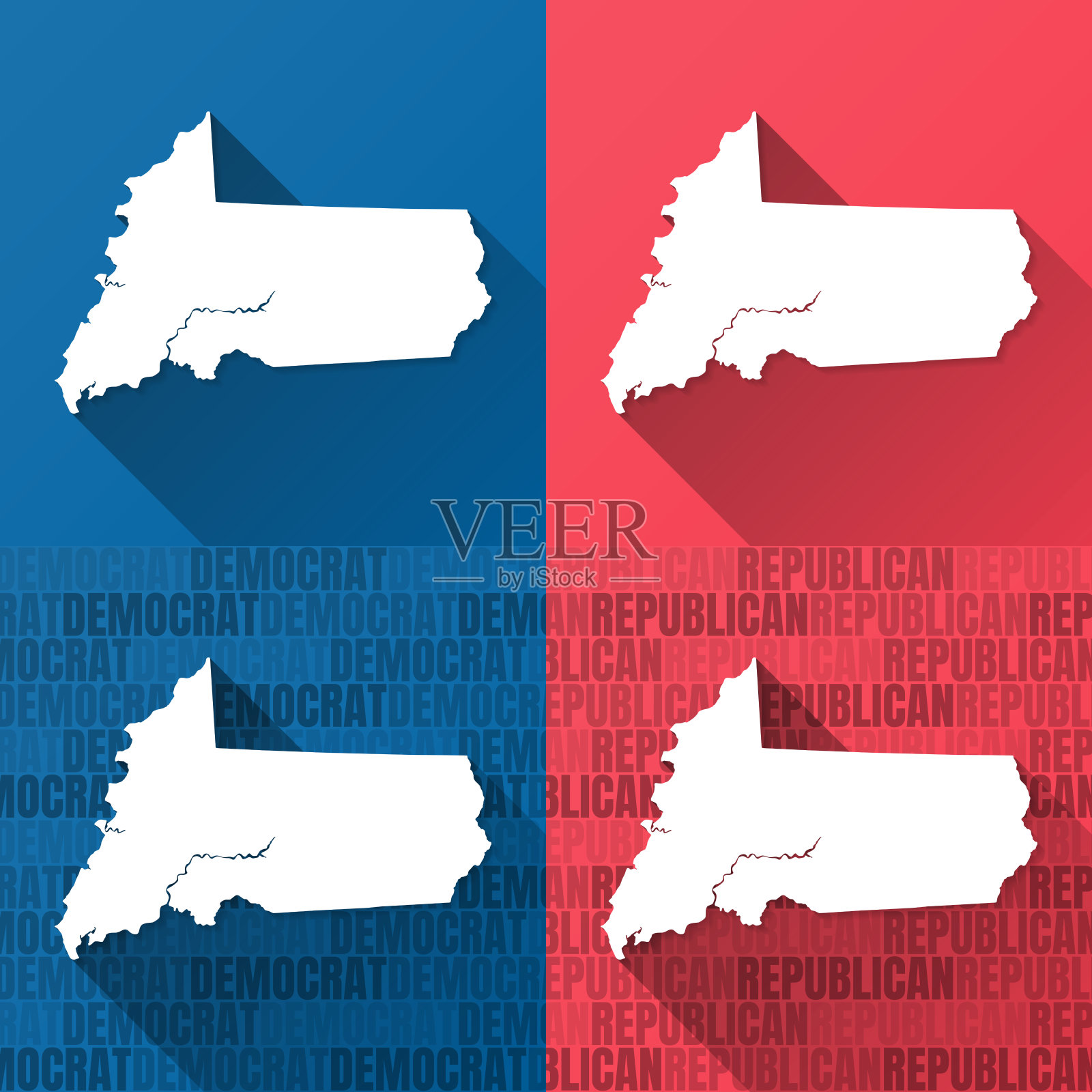 马里兰州威科米科县。蓝色和红色背景的地图插画图片素材