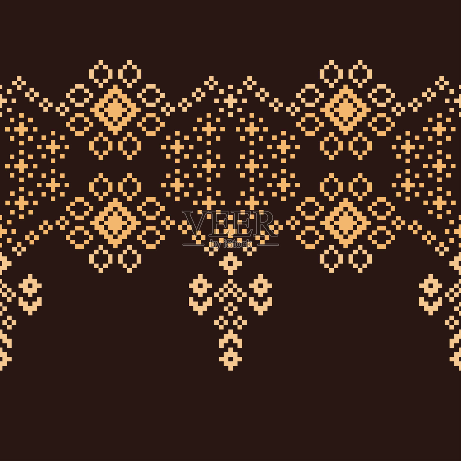 传统的黑色民族图案是几何图案十字绣。伊卡特刺绣民族东方像素棕色背景。抽象，矢量，插图。质地,装饰,墙纸。插画图片素材