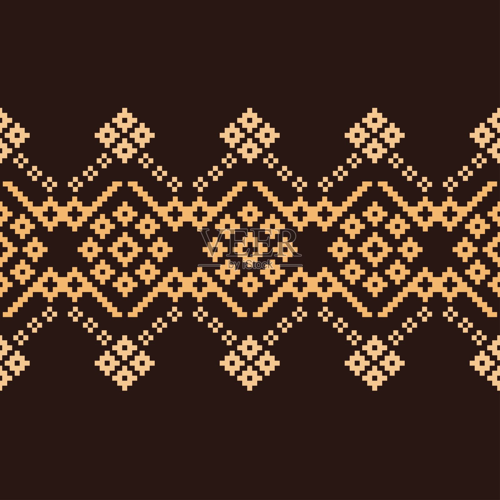 传统的黑色民族图案是几何图案十字绣。伊卡特刺绣民族东方像素棕色背景。抽象，矢量，插图。质地,装饰,墙纸。插画图片素材