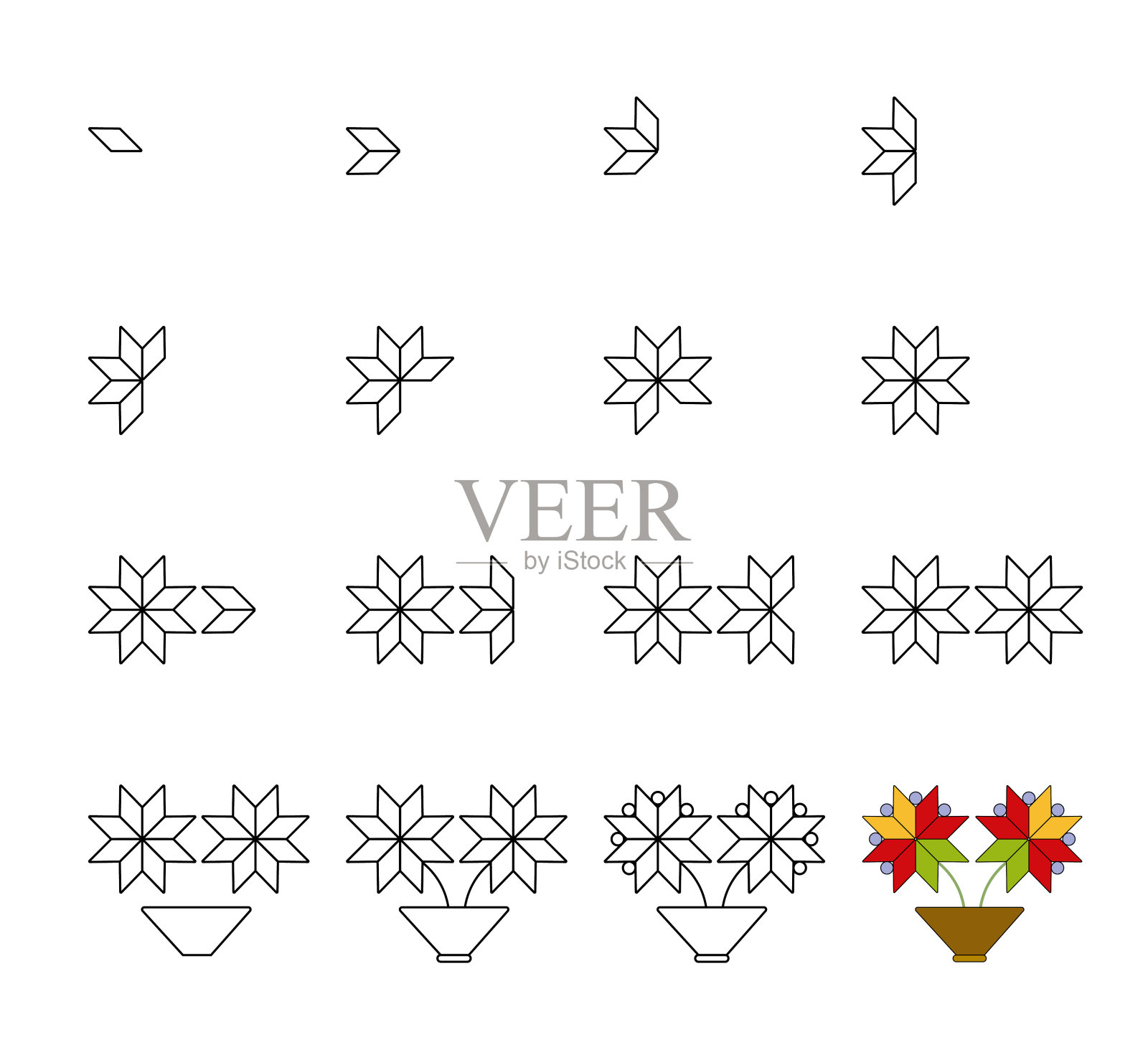 工作表简单的指导，绘制卡通花。插画图片素材