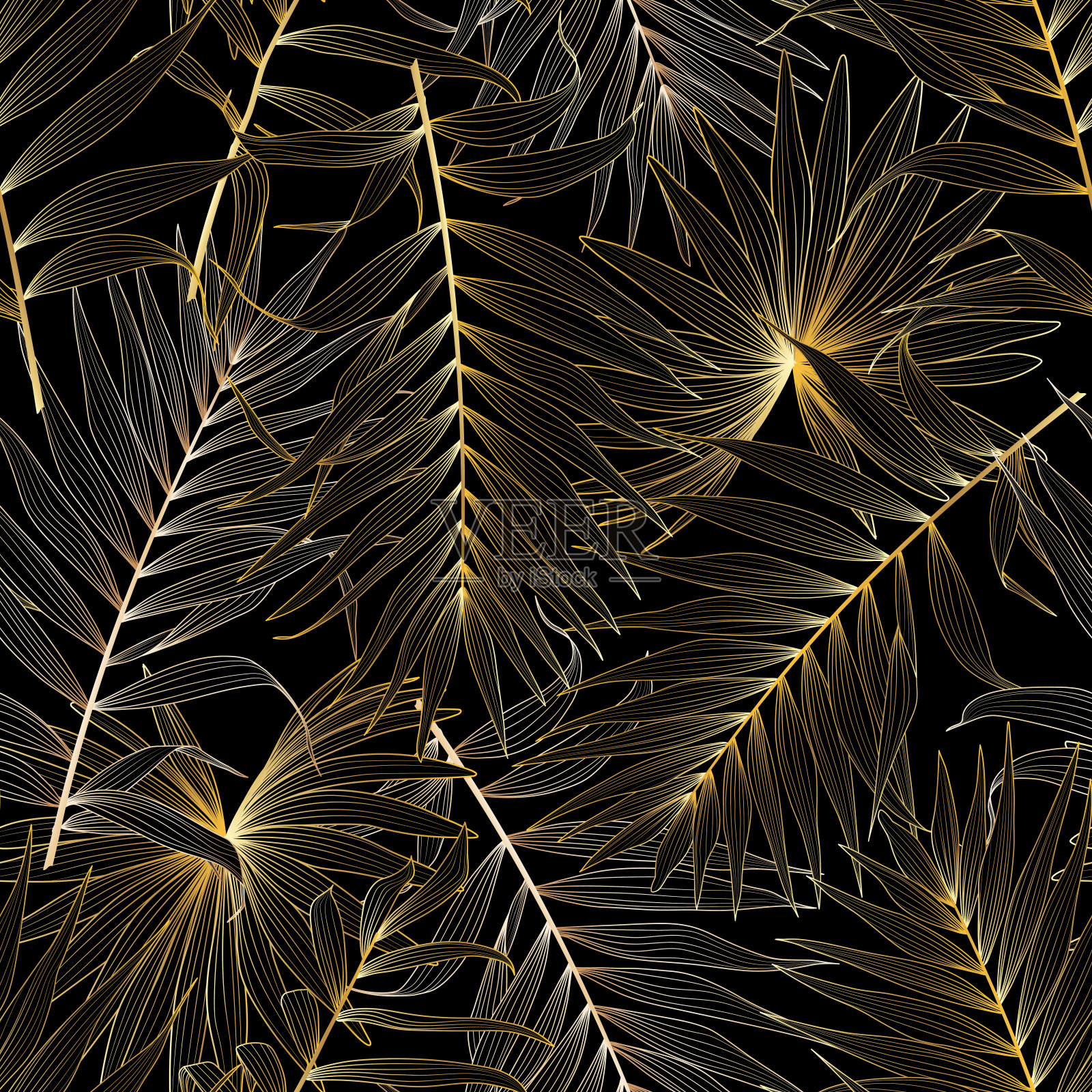 热带棕榈叶无缝图案。矢量插图。插画图片素材