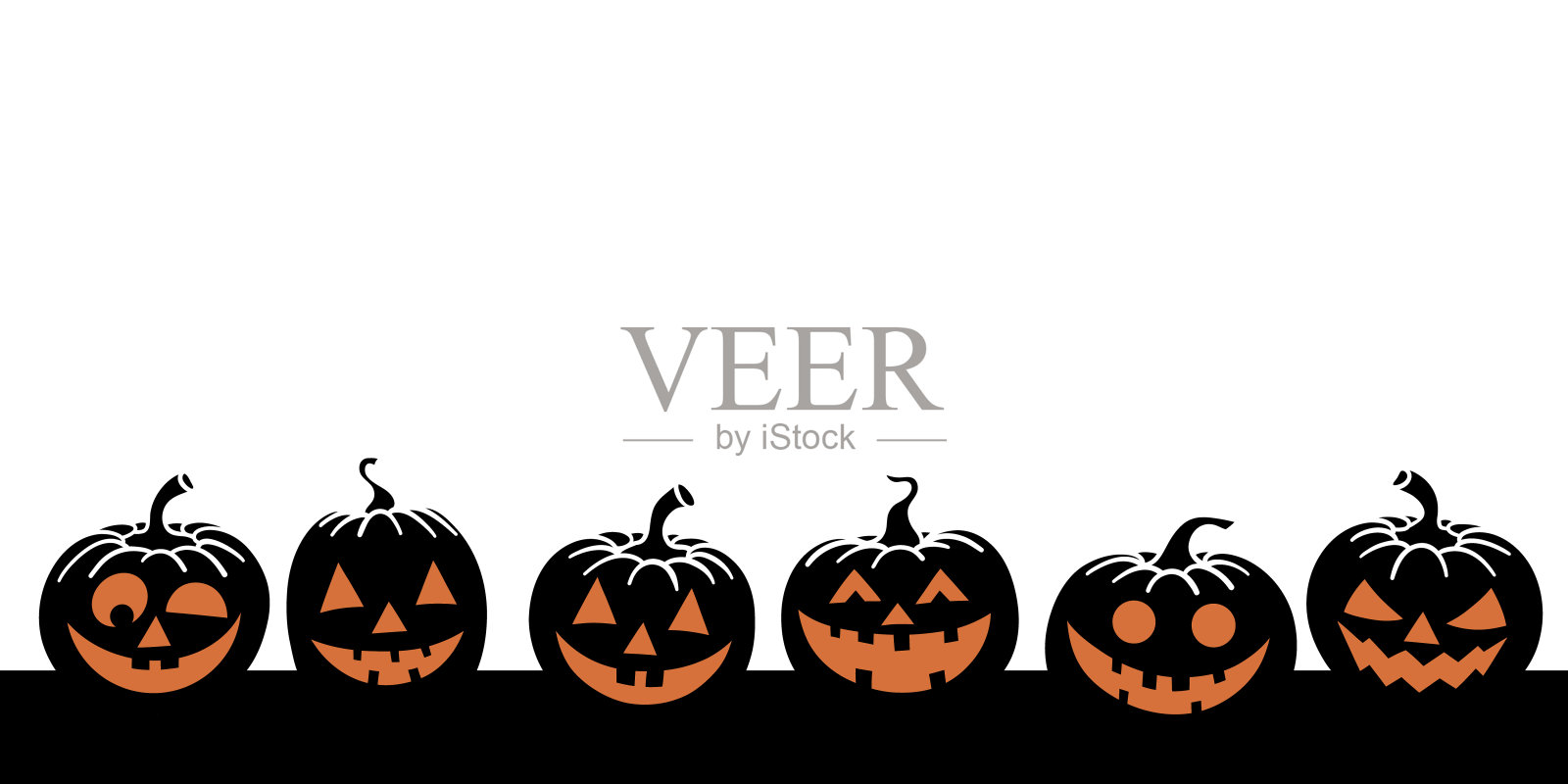 万圣节南瓜横幅，可爱的手绘元素，矢量背景插画图片素材