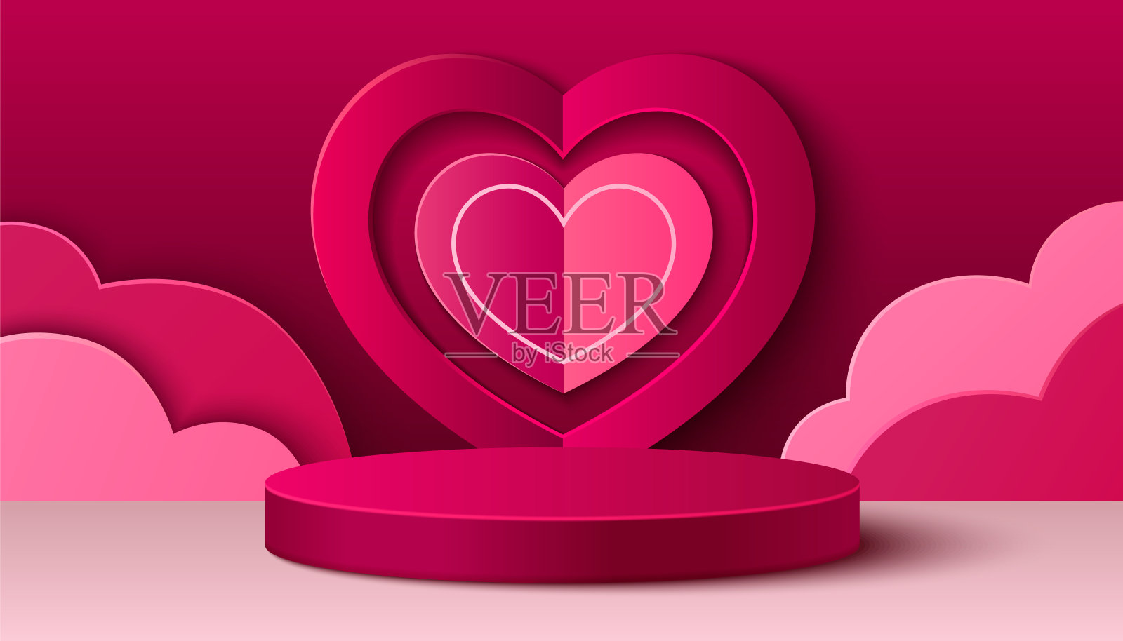 3d现场粉色讲台。心形产品阶段插画图片素材