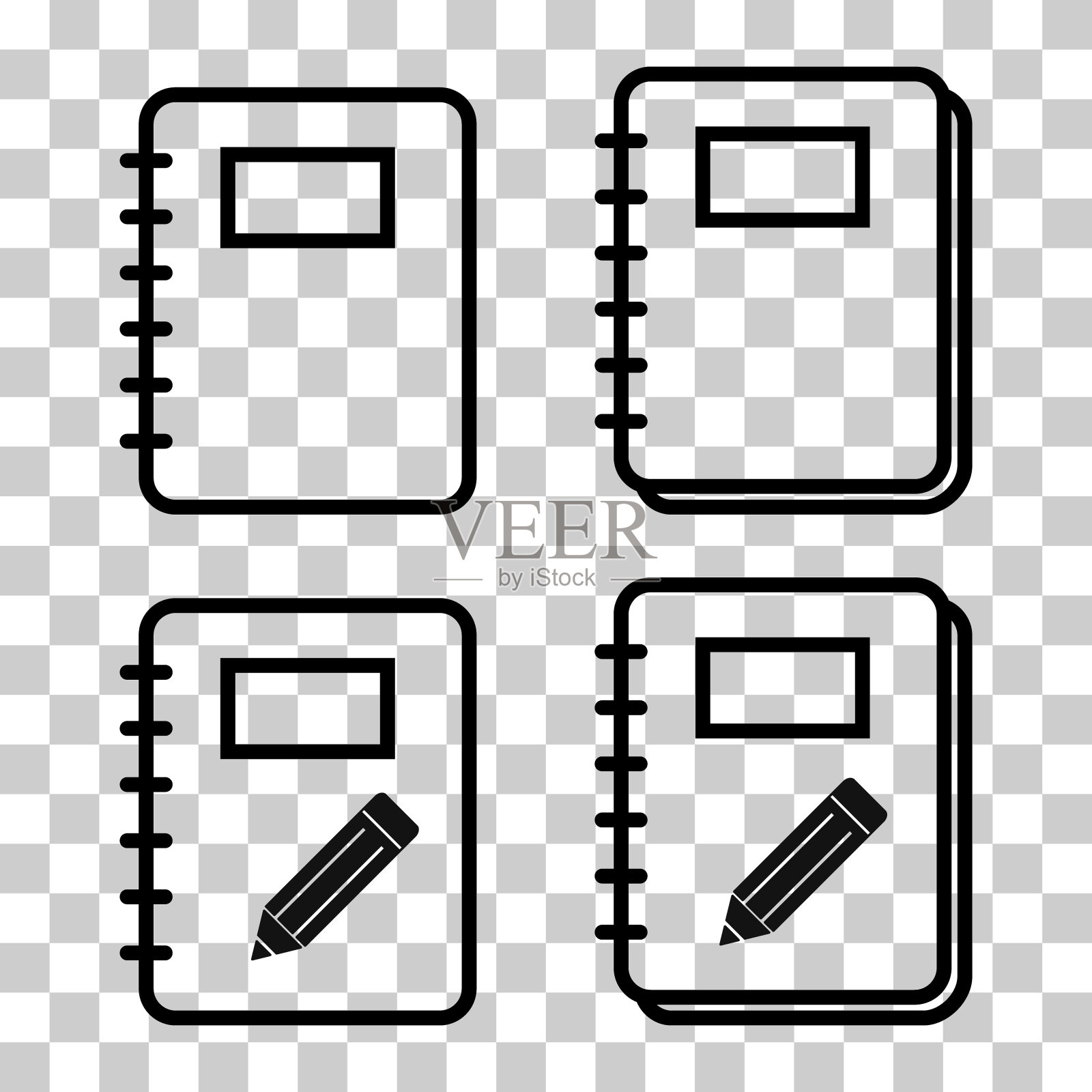 一套螺旋笔记本图标，纸空白页符号，注意网络矢量插图插画图片素材