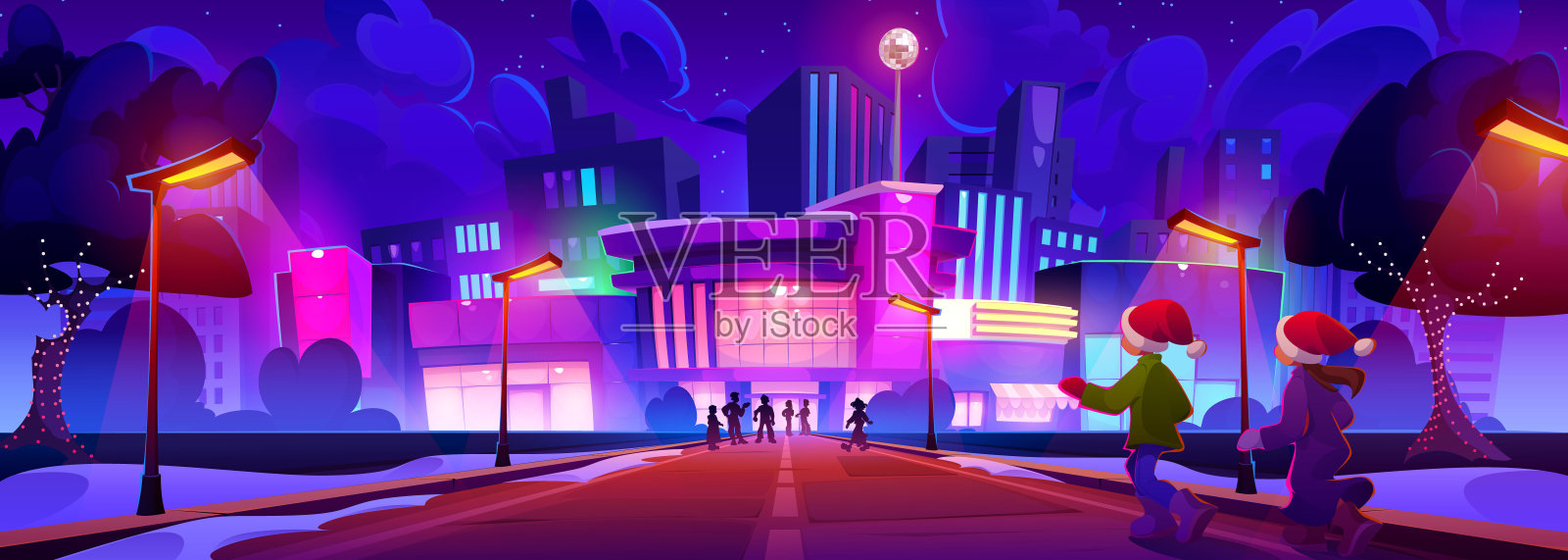 人们在平安夜去购物中心插画图片素材