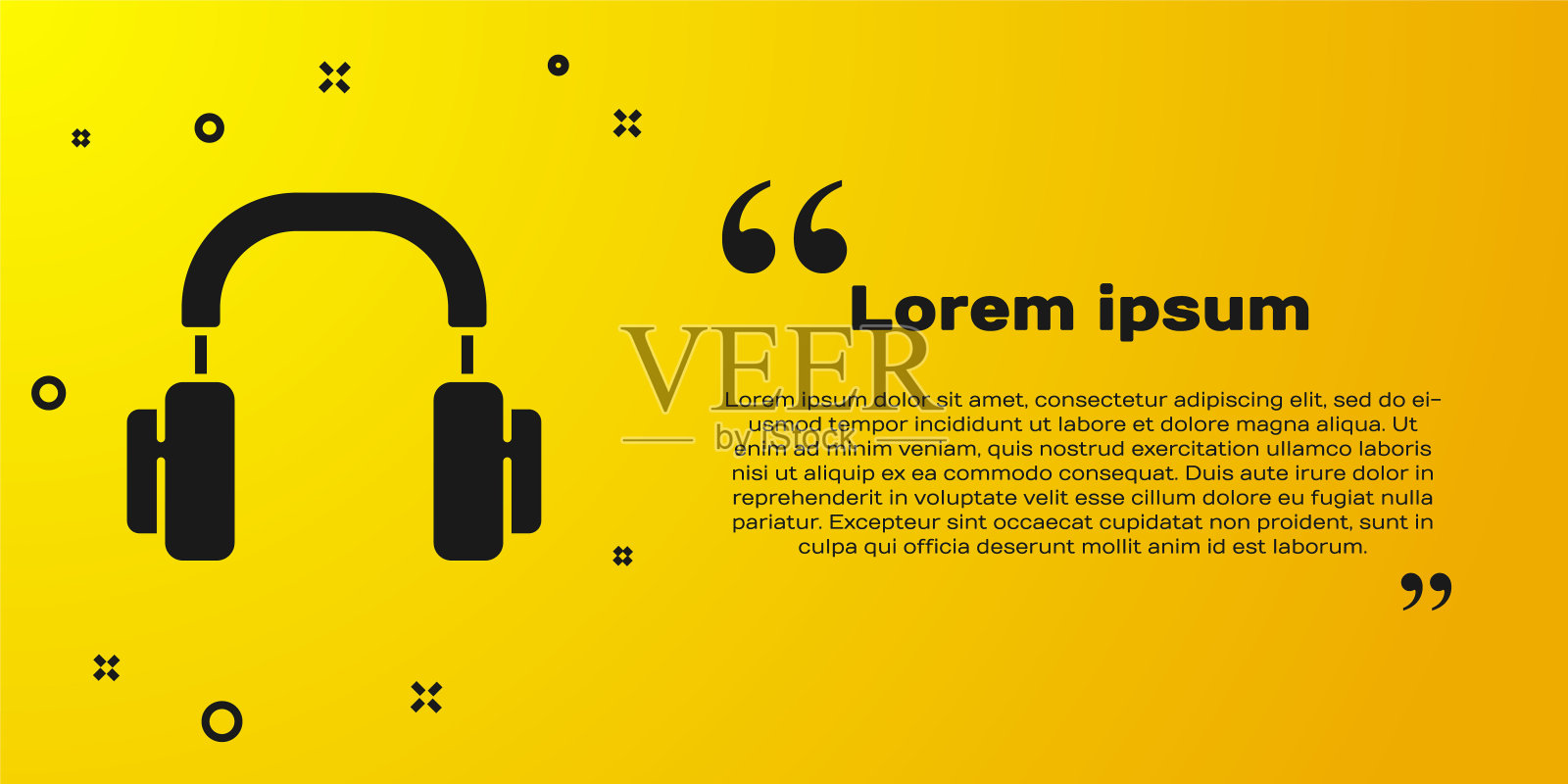 黑色耳机图标孤立在黄色背景。耳机。听音乐、服务、沟通、运营商的概念。向量插画图片素材