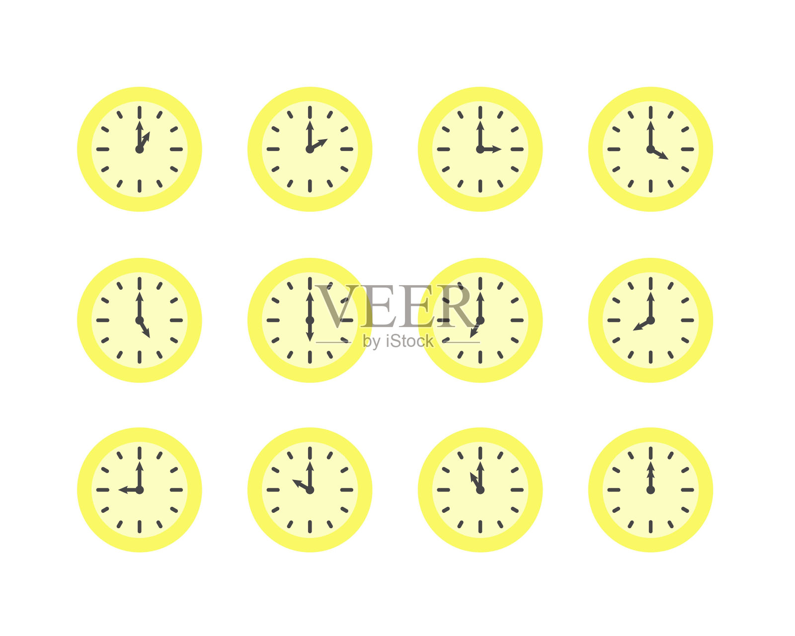 夏季时钟图标设计与柠檬，香蕉或甜瓜。收集水果图标的时间。插画图片素材