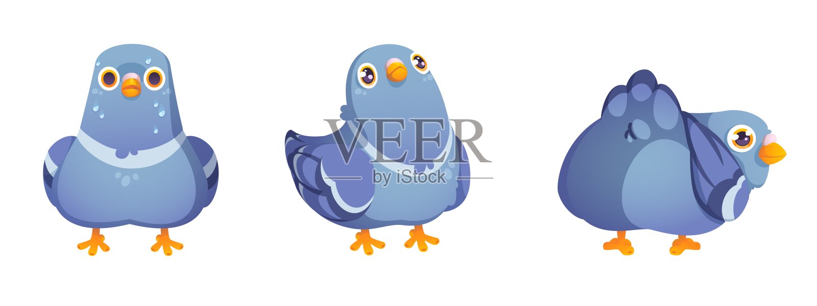 有趣的鸽子矢量集。鸽子卡通插画图片素材