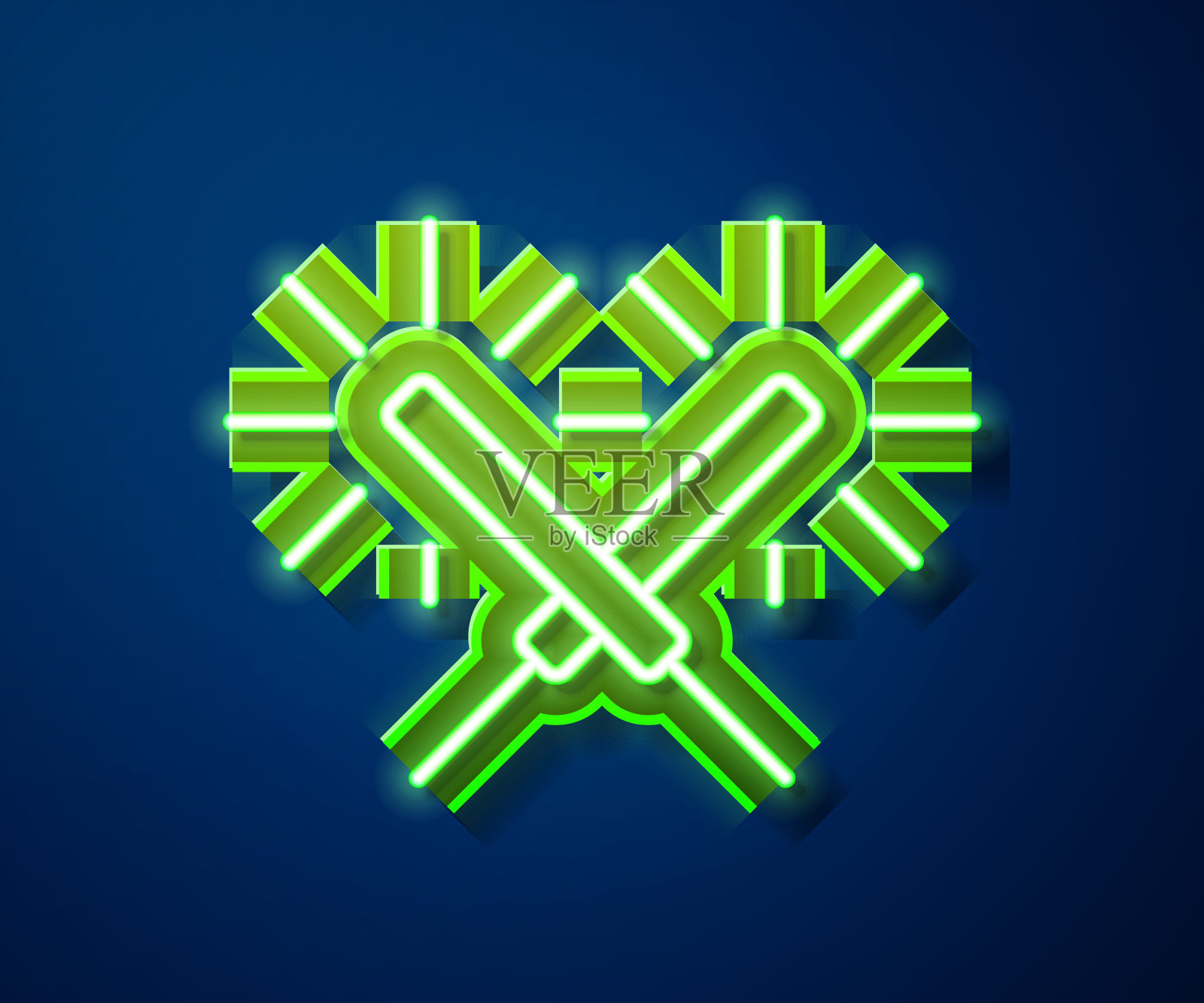 蓝色背景上的霓虹灯烟花棒图标矢量图插画图片素材