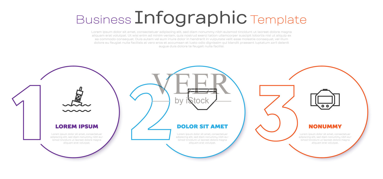 海上浮筒、泳裤、潜水表。业务信息图表模板。向量插画图片素材