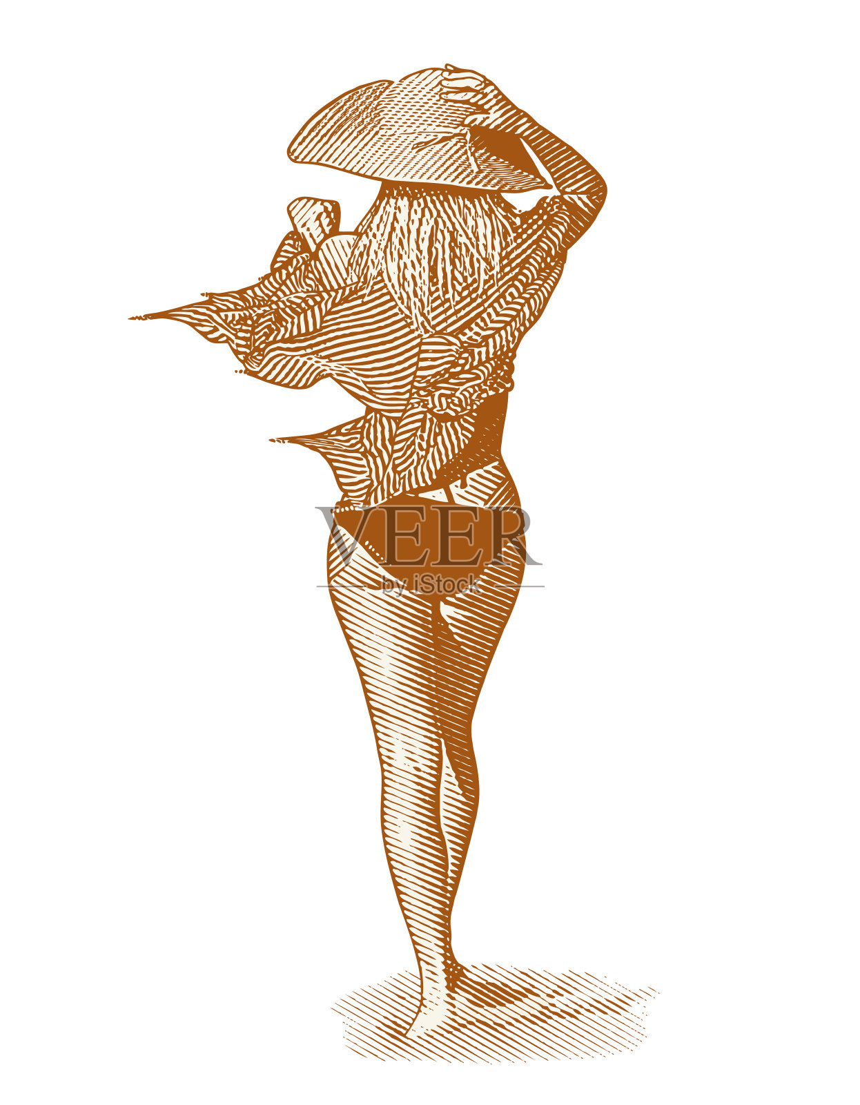 美丽的年轻女子走在沙滩上插画图片素材