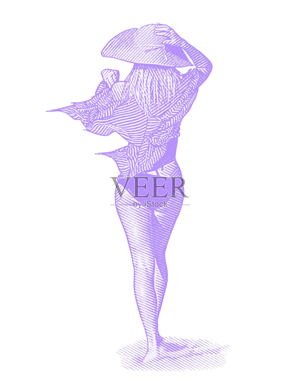 美丽的年轻女子走在沙滩上插画图片素材