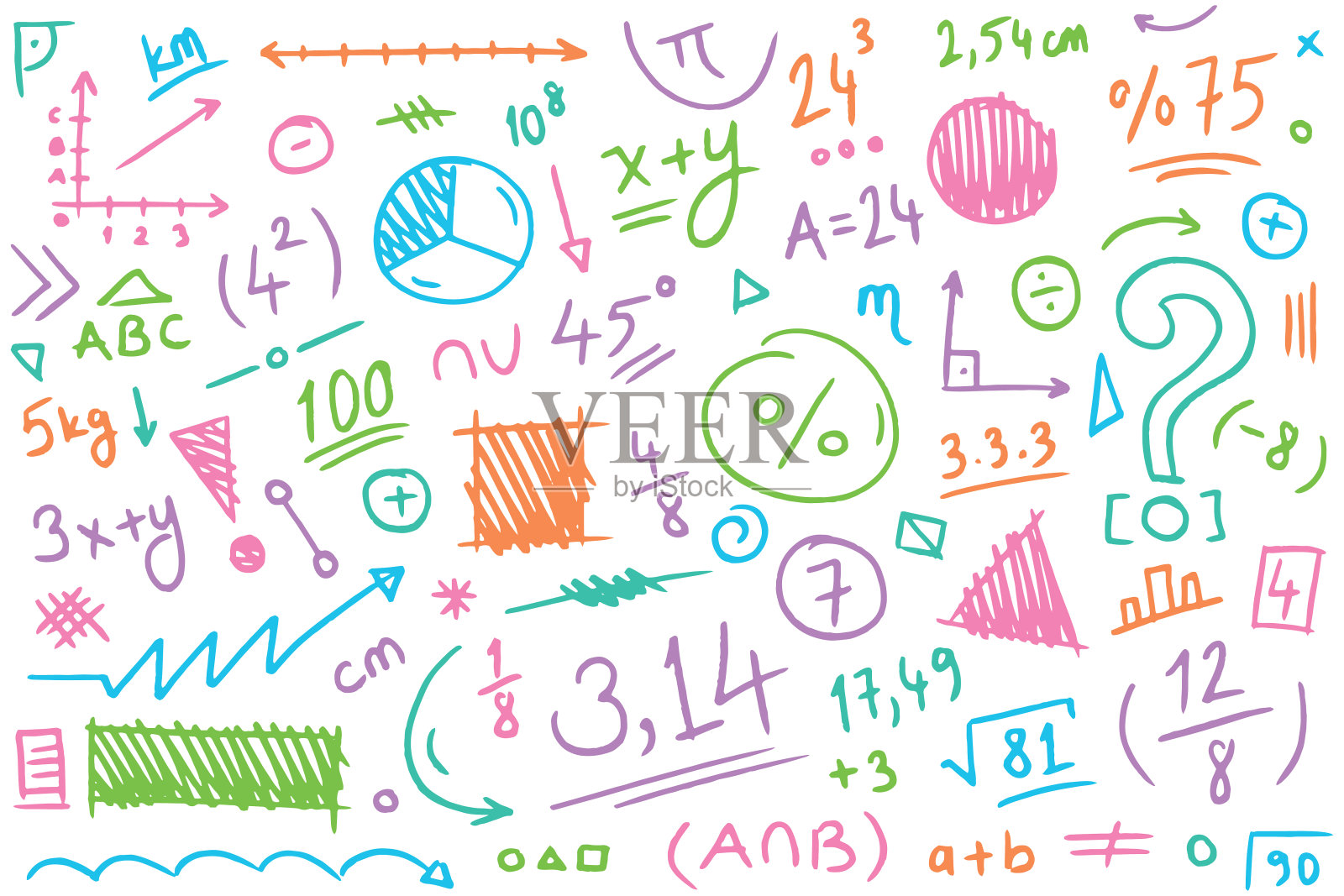 白色背景上的彩色数学符号。数学模式插画图片素材