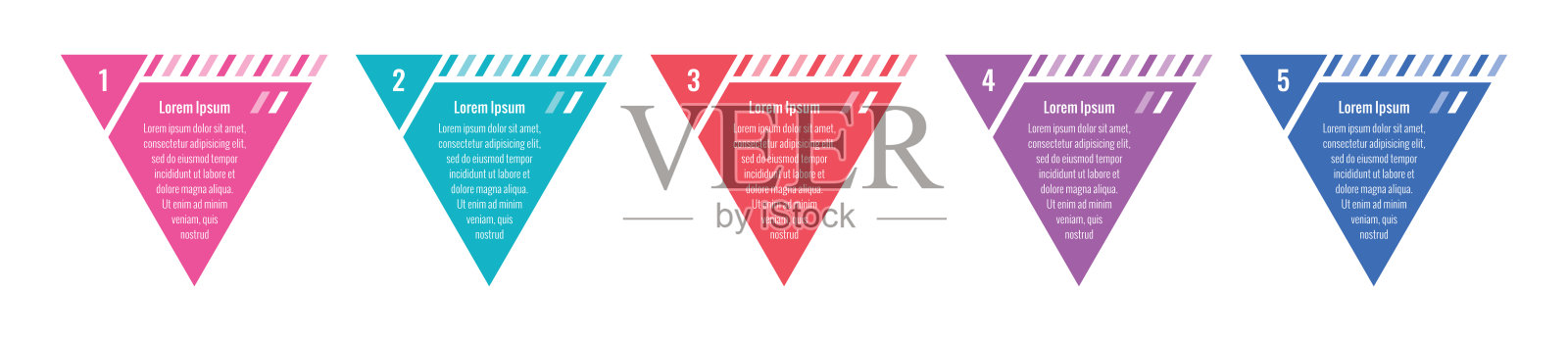 五步三角形信息模板。业务信息图表模板。年度报告，杂志，网页，互联网信息图表模板插画图片素材