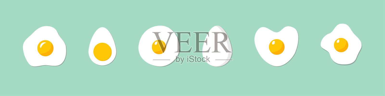 煎蛋矢量集。孤立卵征。早餐插图。蛋黄和蛋白。插画图片素材