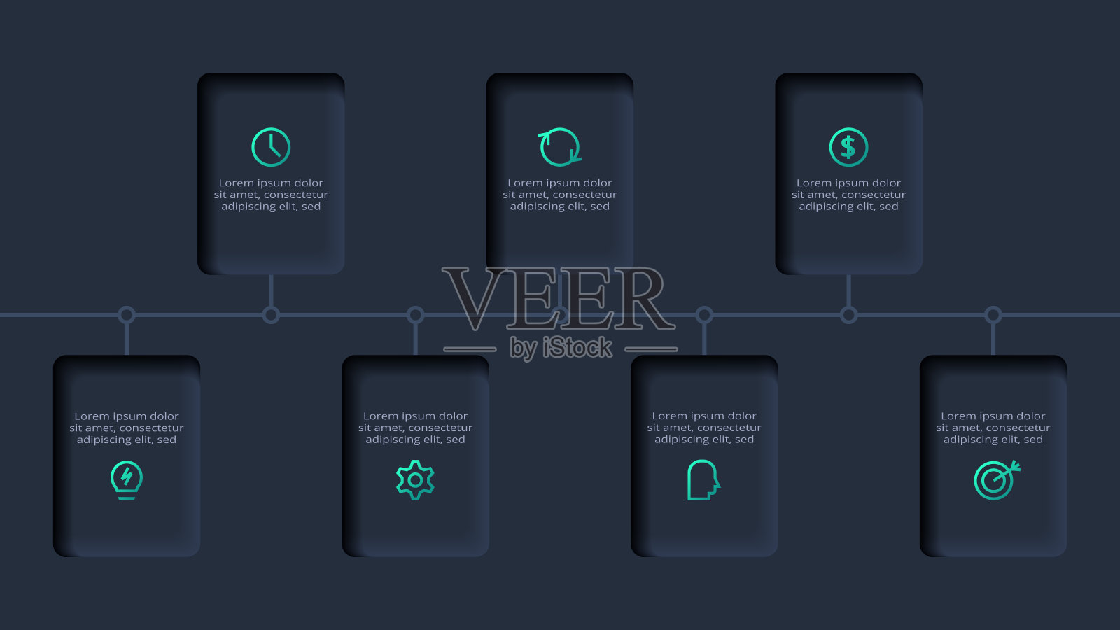 非纯形流程图。创意概念的信息图与7个步骤，选项，部分或过程。插画图片素材