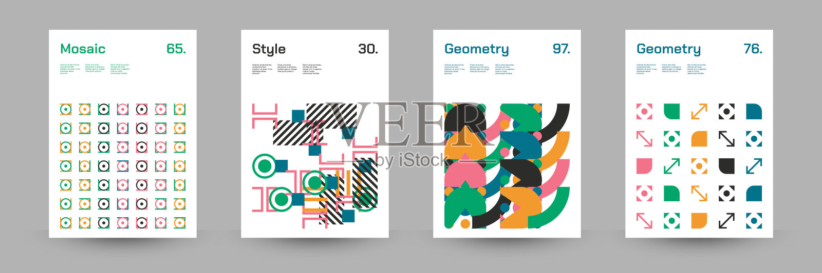 几何抽象封面海报集。摘要形状背景杂志小册子传单和页面布局。插画图片素材