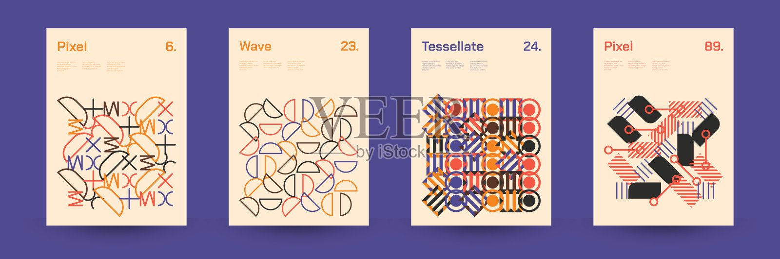 多样的几何图案:广泛的对称形状和重复的图案，在数字和印刷项目中用途广泛。插画图片素材