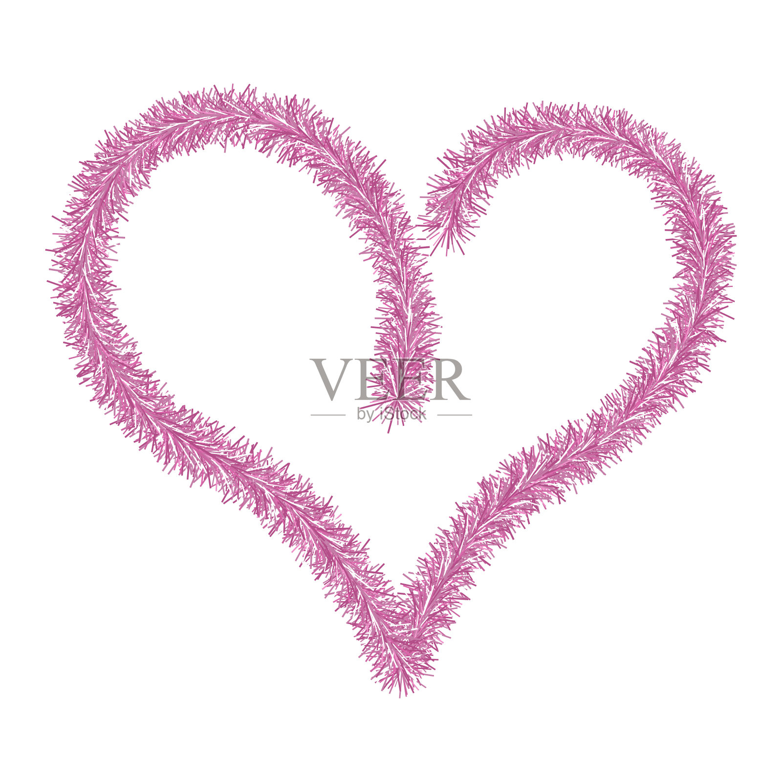 心形。粉色金属丝绒的爱心符号。爱心边框。可爱的蓬松心。情侣标志。插画图片素材