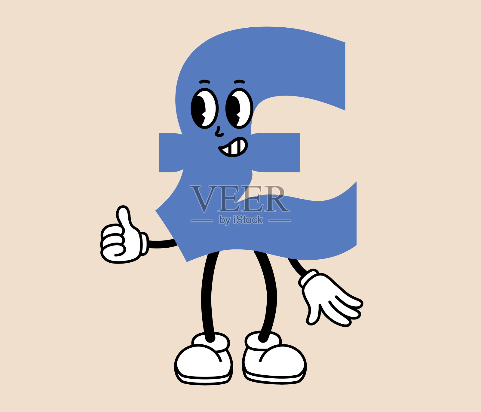 绝妙的磅卡通人物。有趣的复古钱币吉祥物，有脸、情感、手和腿。有趣的货币贴纸。时尚复古风格的漫画元素。矢量图插画图片素材