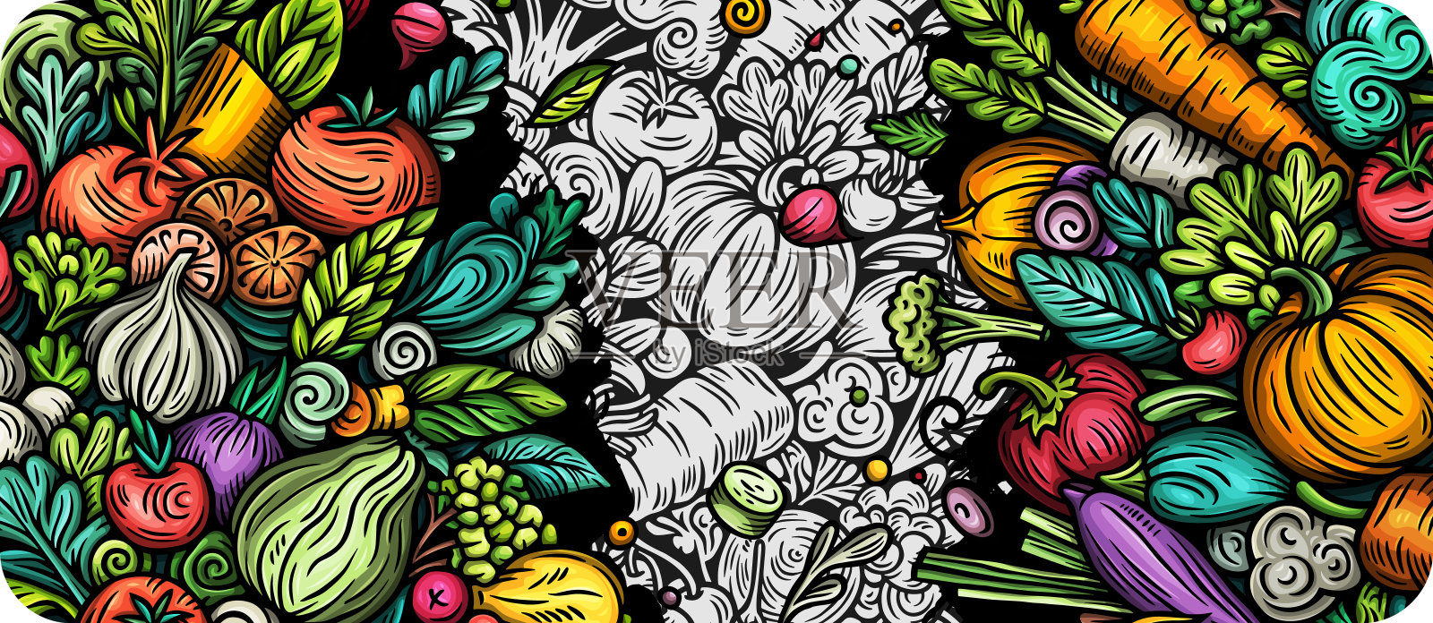 卡通矢量涂鸦蔬菜横幅背景插画图片素材