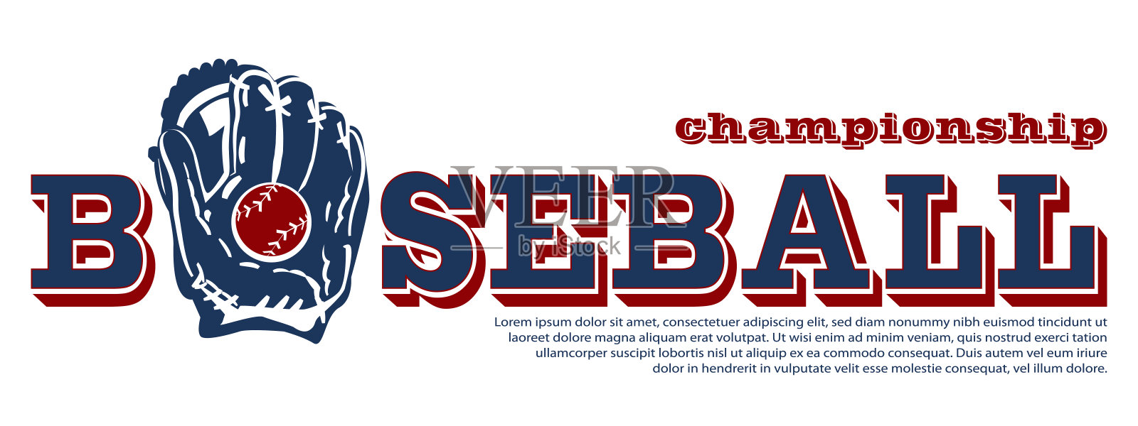 运动概念在平面廓形风格。棒球手套与棒球和文字在一个白色的背景。带有文字空间的时尚运动横幅。插画图片素材